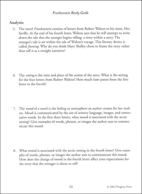 Frankenstein Study Guide Progeny Press 9781586093624