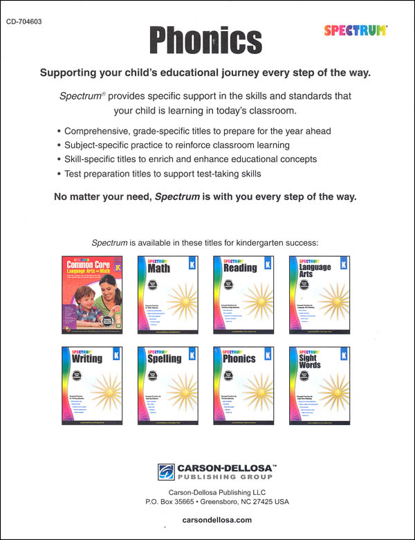 Spectrum Phonics 2015 Grade K | Spectrum | 9781483811819