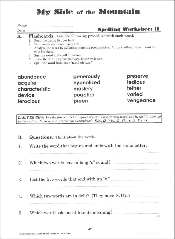 My Side Of The Mountain Total Language Guide Total Language Plus