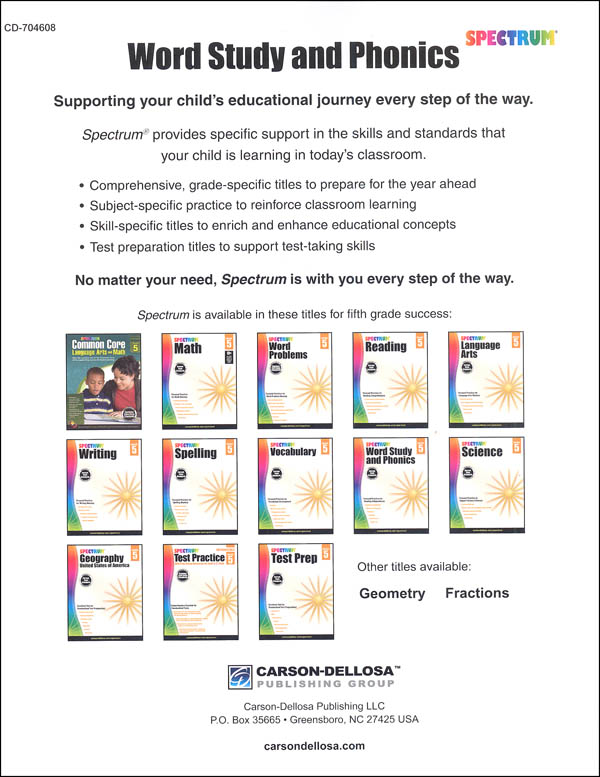 Spectrum Word Study and Phonics 2015 Grade 5 Spectrum 9781483811864