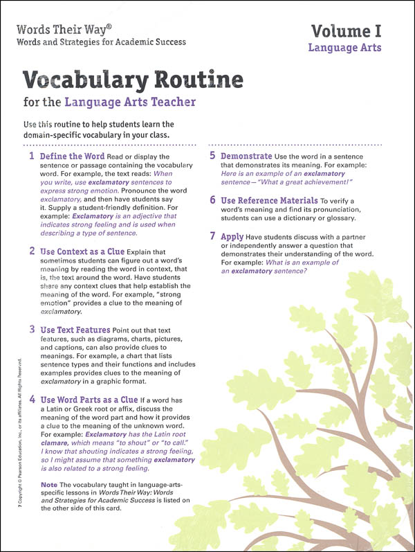 Words Their Way: Vocabulary for Middle & High School 2014 Vocabulary Routine Cards Volume I