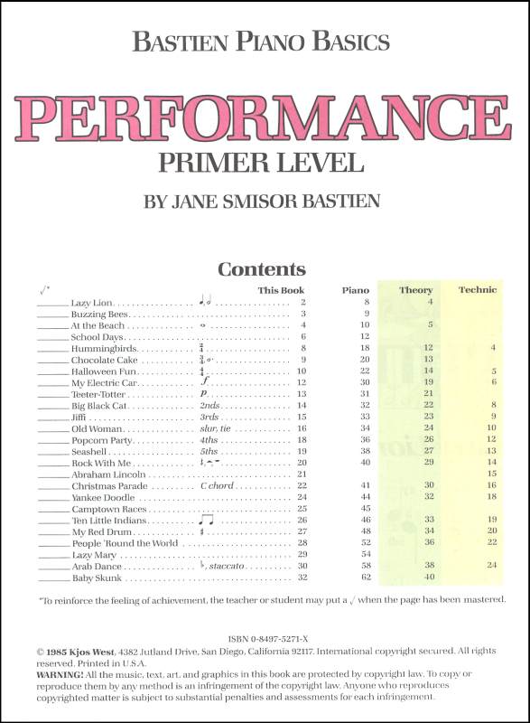 Bastien Piano Basics Performance Primer | Charles Dumont & Son