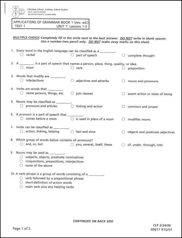 Applications of Grammar 1 Tests