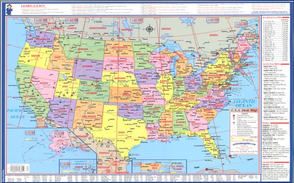 USA/World Laminated Desk Map 18" x 11.375"