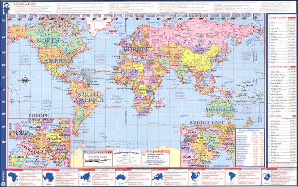 for Students US and World Desk Map Home or Classroom Use by American Geographics 13 x 18 Laminated 