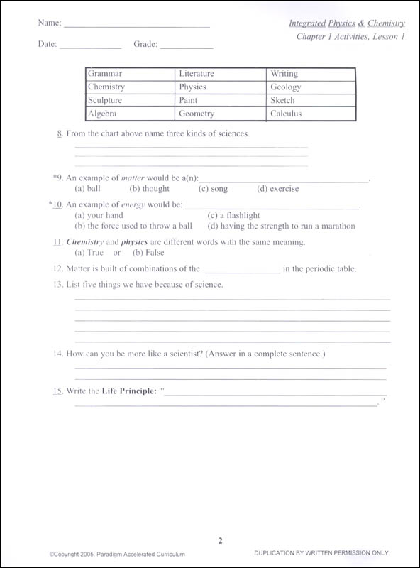 Integrated Physics And Chemistry Chapter 1 Activities | Paradigm ...