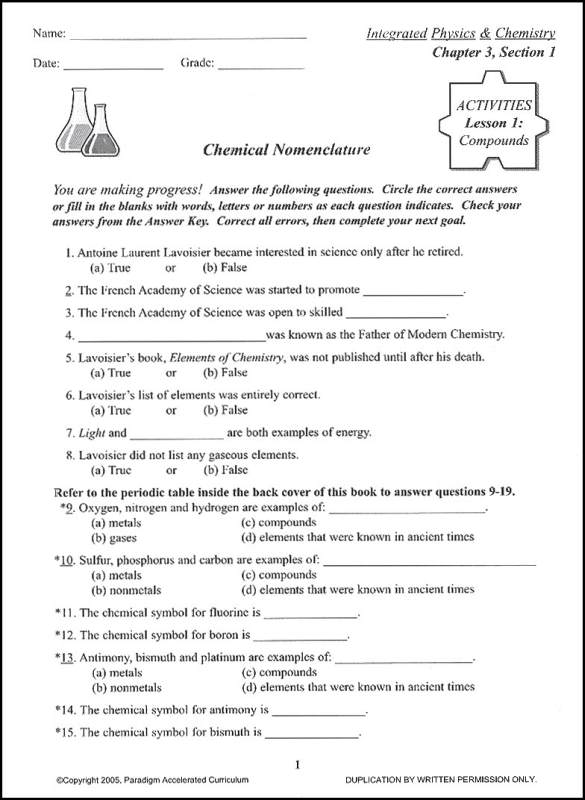 Integrated Physics and Chemistry Chapter 3 Activities | Paradigm ...