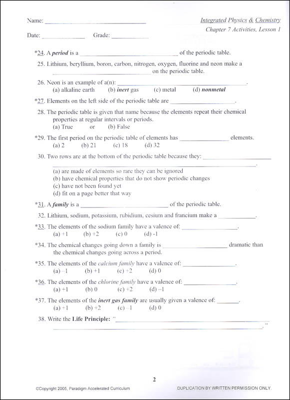 Integrated Physics And Chemistry Chapter 7 Activities | Paradigm ...