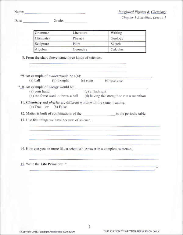 Integrated Physics And Chemistry Full Course Kit | Paradigm Accelerated ...