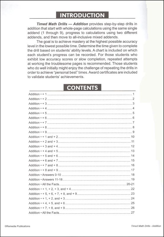 Timed Math Drills Addition Remedia Publications 7065