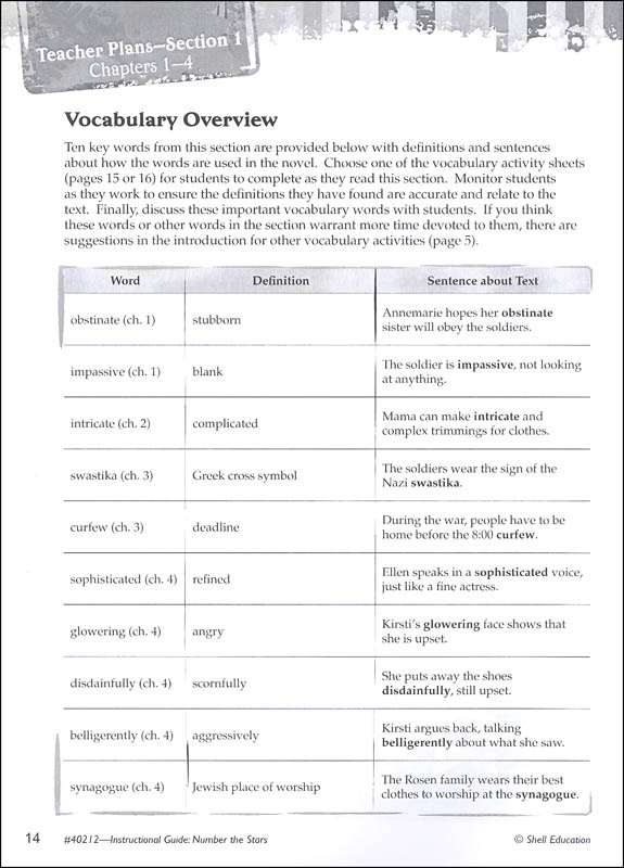 Number the stars teacher guide pdf picture