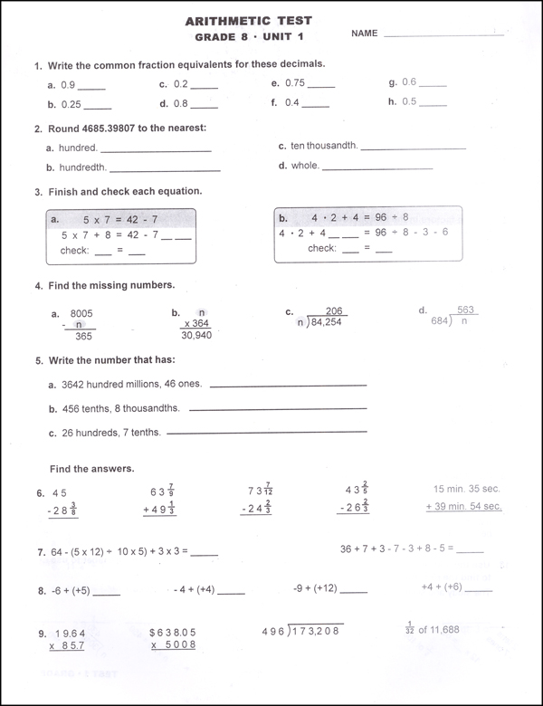 Study Time Arithmetic - Tests and Drills, Grade 8