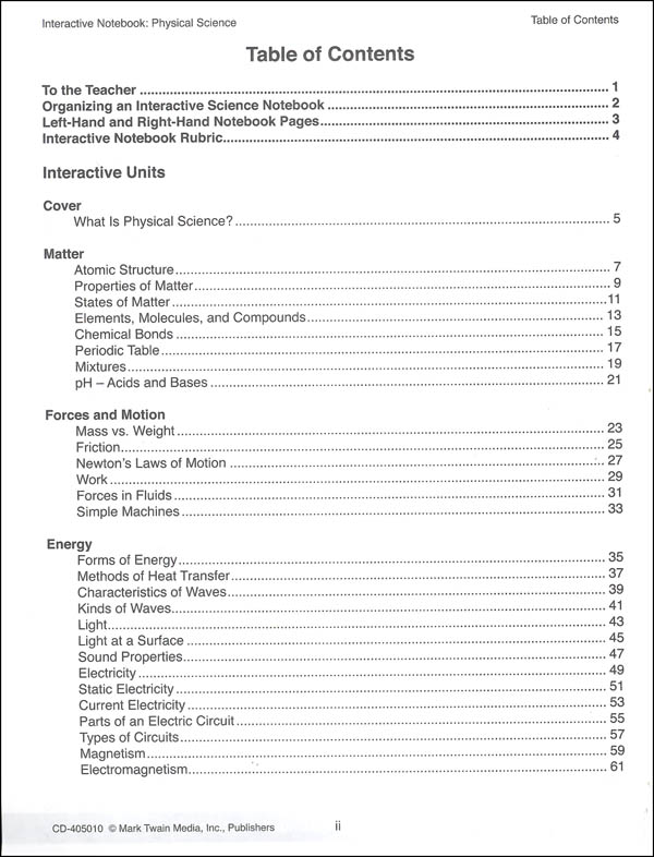 Interactive Notebook Physical Science Mark Twain Media Interactive Notebook Physical Science
