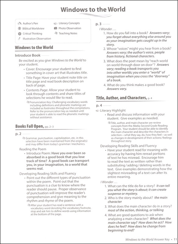 Reading 5 Answer Key With Literary Development And Enrichment Activities Revised A Beka Book