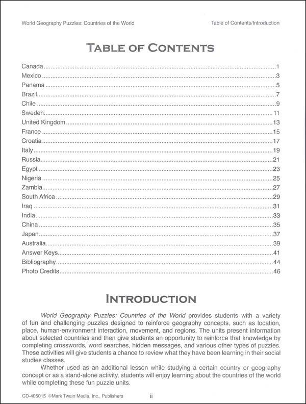 World Geography Puzzles Answer Key