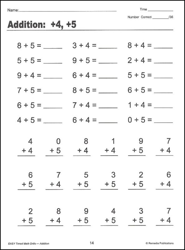 Free Printable Timed Math Drills Addition