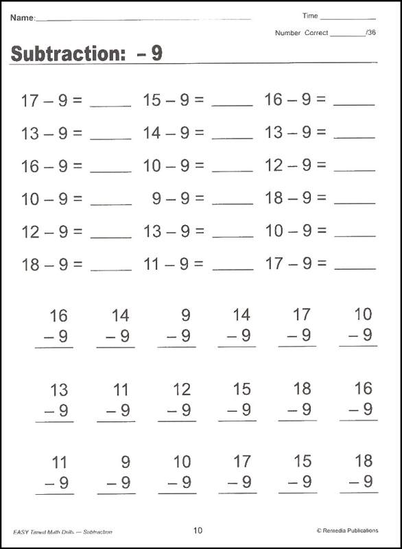 subtraction-easy-timed-math-drills-remedia-publications
