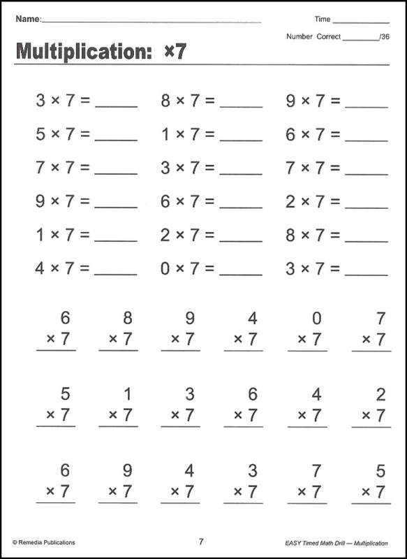 Math Drills Multiplication Worksheets