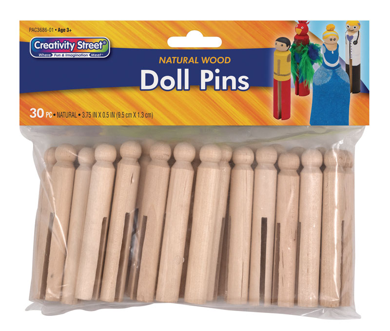 Doll Pins Natural Wood 3 3/4" (30 pieces)