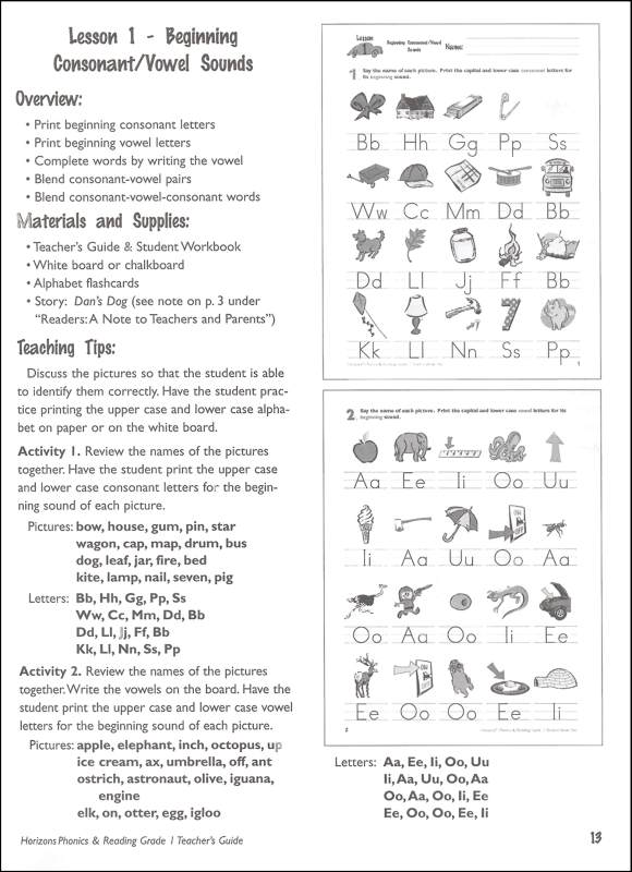 Horizons Phonics and Reading 1 Teacher's Guide Alpha Omega Publications 9780740303265