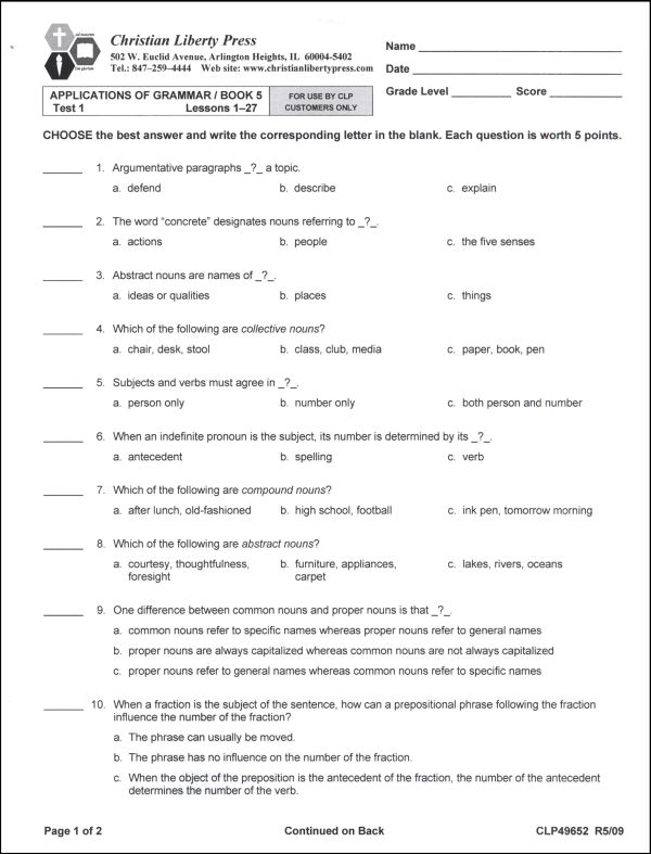 Applications of Grammar 5 Tests | Christian Liberty Press | 9781930367333