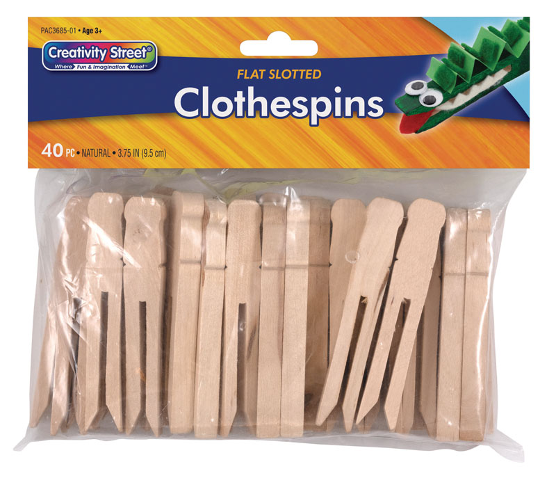 Flat Slotted Clothespins Natural Wood 3 3/4" (40 pieces)