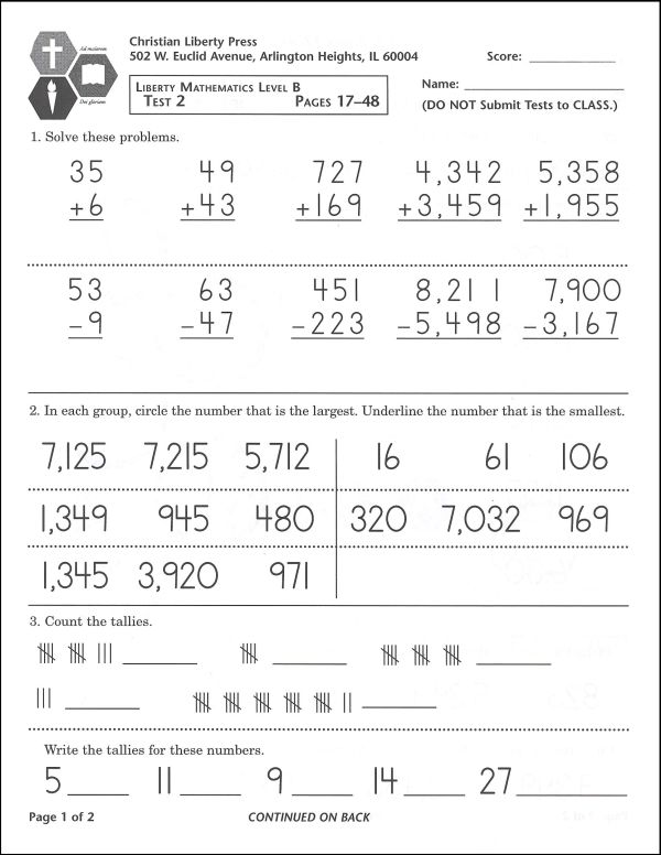 Liberty Mathematics Level B Tests | Christian Liberty Press | 9781932971620