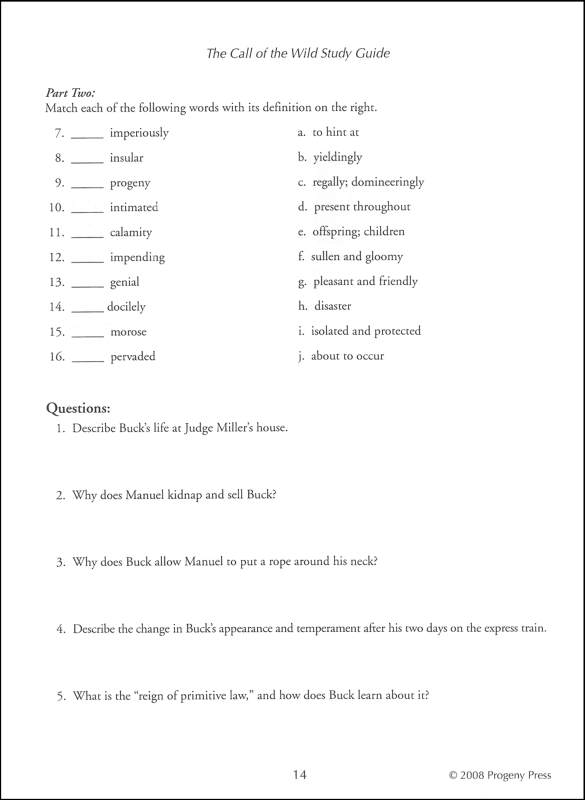 Call Of The Wild Study Guide Questions And Answers Study Poster