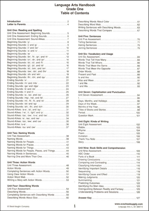 Language Arts Handbook Grade 1 | Steck-Vaughn | 9780817238872