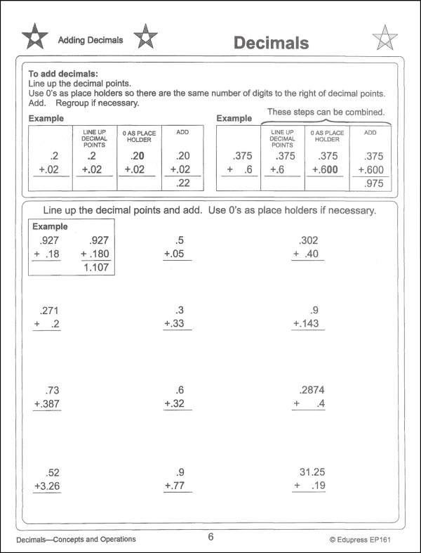 Decimals - Concepts & Operations (BVDB) | Edupress | 9781564729392
