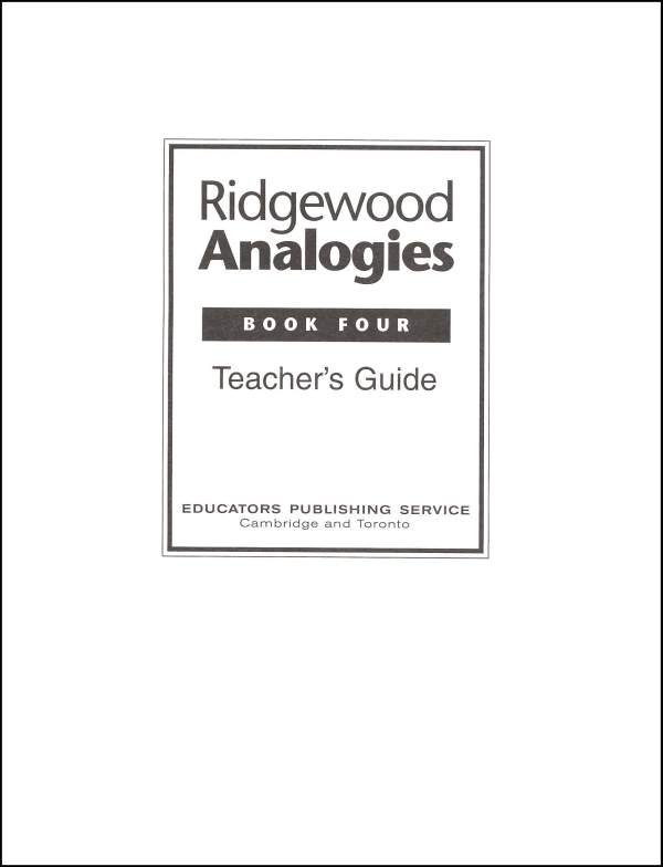 Ridgewood Analogies Book 4 Teacher Guide