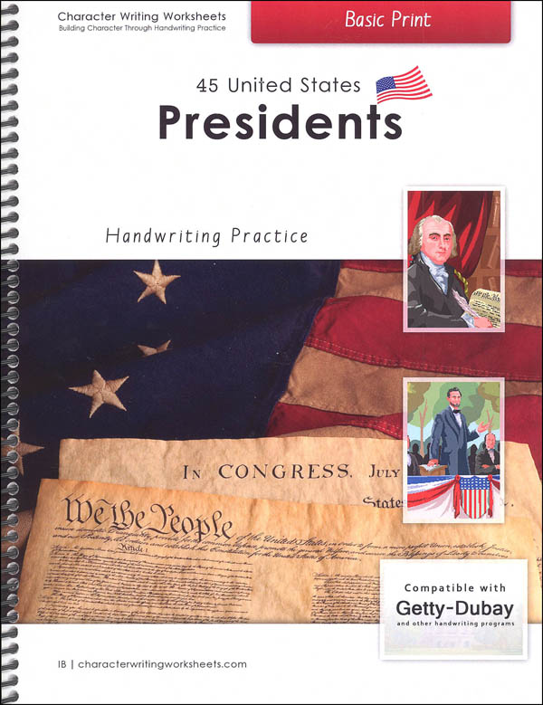 45 United States Presidents Character Writing Worksheets Italic Style Basic Print