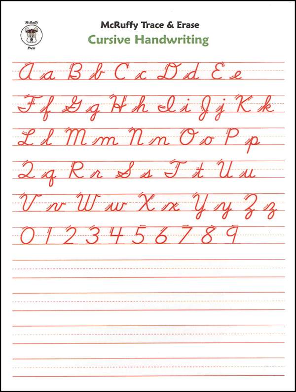 Trace & Erase Alphabet Handwriting Sheets: Cursive | McRuffy Press ...