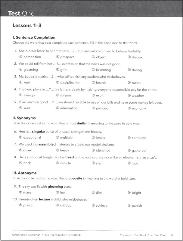 Vocabu-Lit G Test (5th Edition) | Perfection Learning | 9781690303886