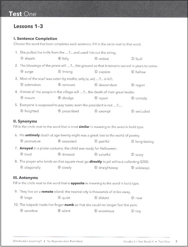 Vocabu-lit H Test (5th Edition) 