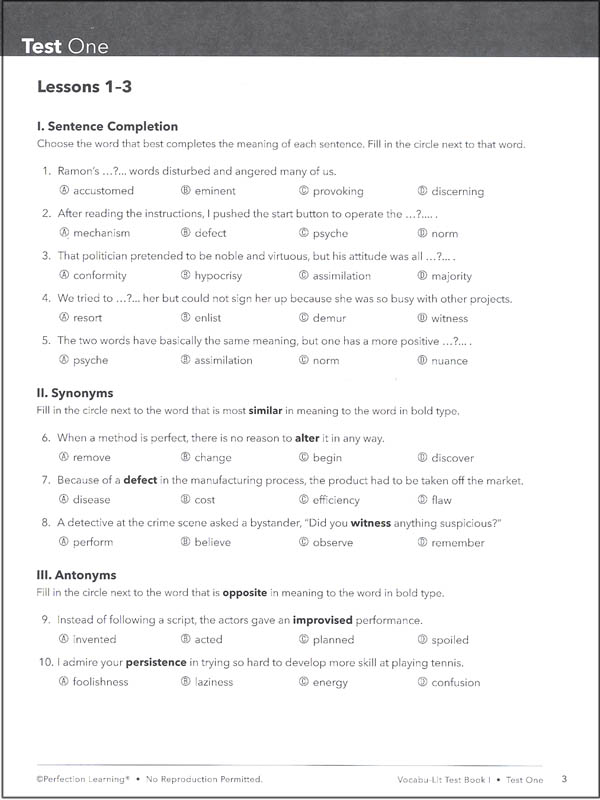 Vocabu-lit I Test (5th Edition) 