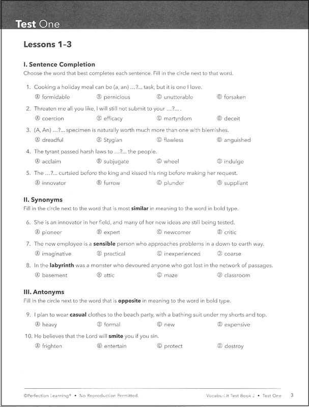 Vocabu-Lit J Test (5th Edition) | Perfection Learning | 9781690304005