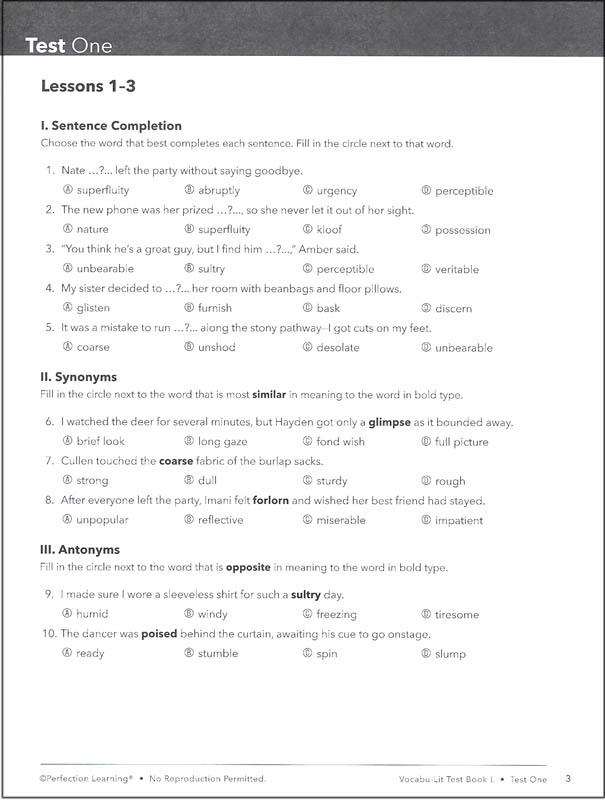 Vocabu-Lit L Test (5th Edition) | Perfection Learning | 9781531158866