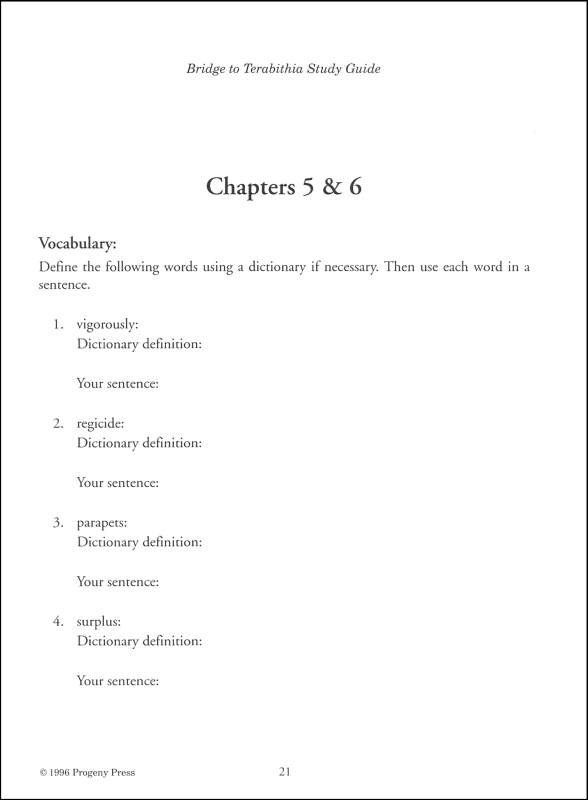 Bridge to Terabithia Study Guide Progeny Press 9781586093327