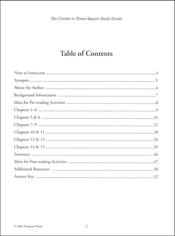 Cricket in Times Square Study Guide Progeny Press 9781586093167