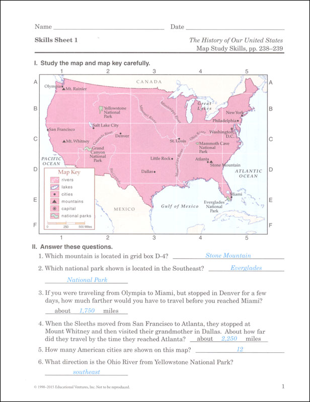 History of Our United States Maps and Reviews Key | A Beka Book