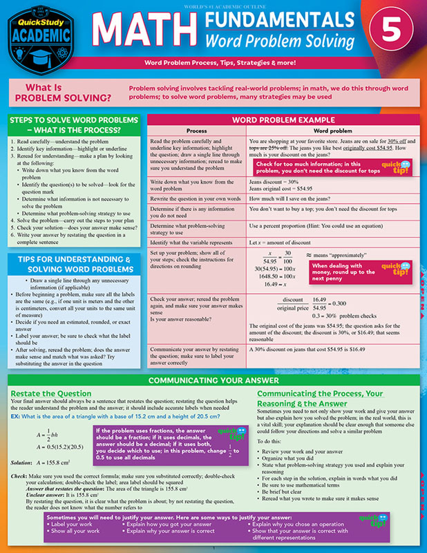 Math Fundamentals 5: Word Problems Quick Study | Bar Charts | 9781423215059