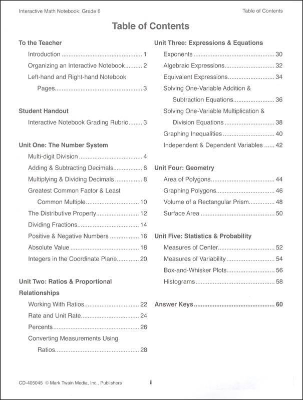 Interactive Math Notebook: Grade 6 | Mark Twain Media | 9781622238132