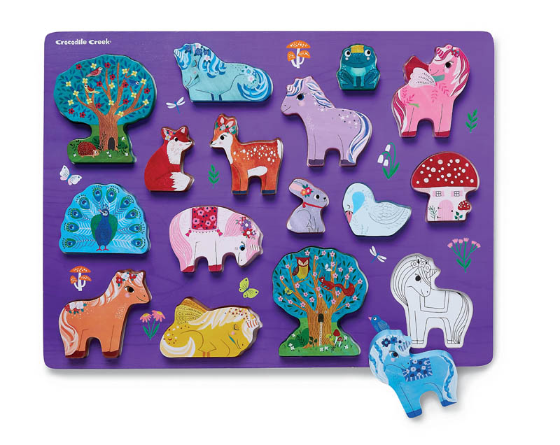 Let's Play Wood Puzzle + Playset - Unicorn Garden (16 pieces)