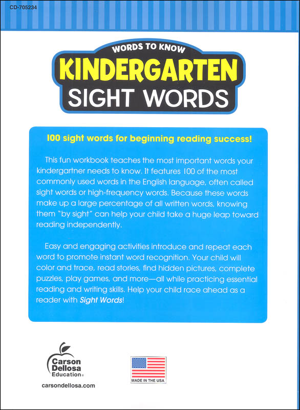 Words to Know Sight Words - Kindergarten | Brighter Child | 9781483849324