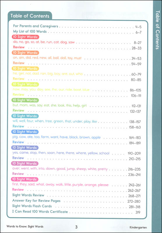 Words to Know Sight Words - Kindergarten | Brighter Child | 9781483849324