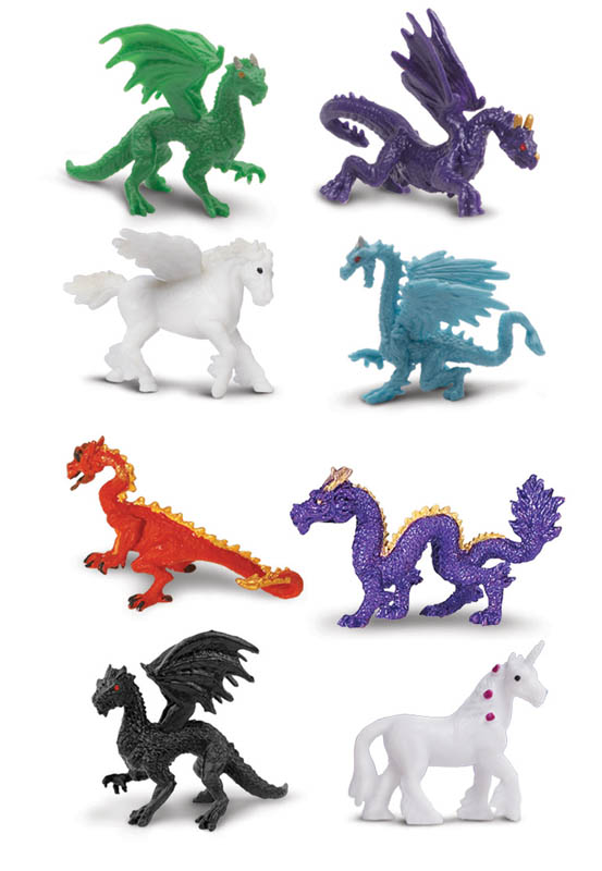 9 MINI Fantasy Figures Safari bonne chance minis Dragons licornes Pegasus Areion