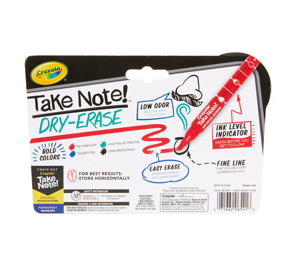 Crayola Take Note! Fine Line Dry Erase Markers (4 count) Crayola