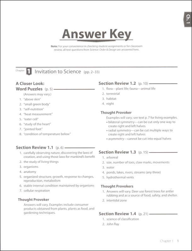 Science Order And Design Answer Key Only A Beka Book