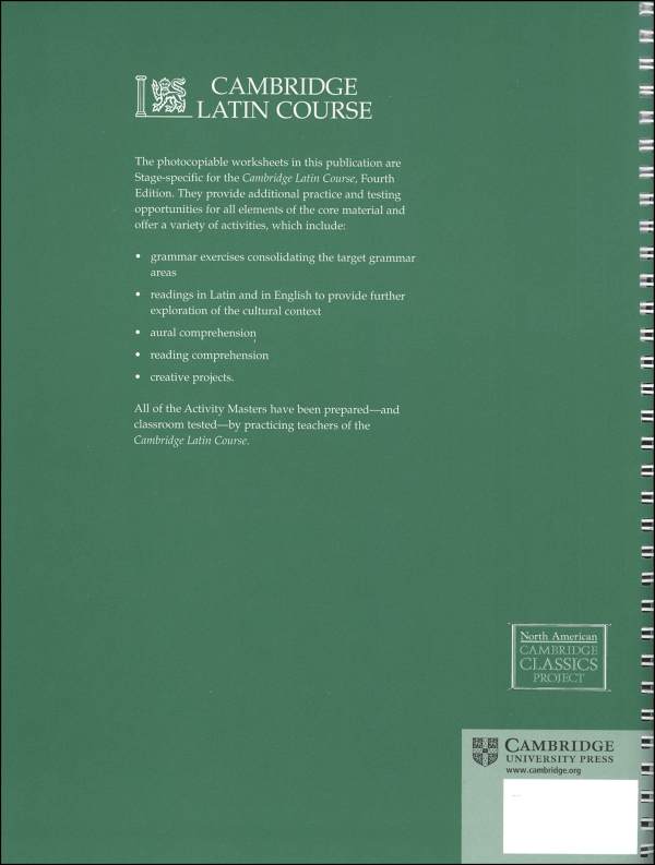 Cambridge Latin Course Unit 3 Activity Masters Cambridge University